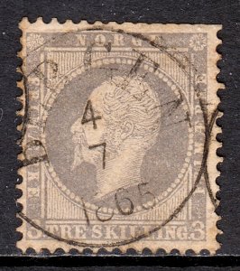 Norway - Scott #3 - Used - Clipped perfs at top, toning, thin - SCV $120