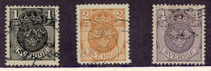 Sweden #67-9 used three crowns