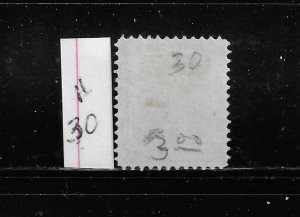 HONG KONG SCOTT #30 1876 SURCHARGE 28C ON 30C-  USED