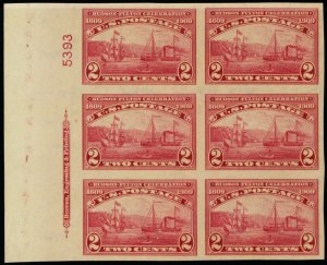 373, Mint XF NH 2¢ Left Side Plate Block of Six Stamps ** Stuart Katz