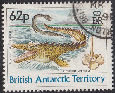 British Antarctic Territory 1991 used Sc #175 62p Mosasaur, plesiosaur