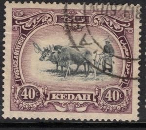 MALAYA KEDAH SG35bw 1924 40c BLACK & PURPLE WMK CROWN TO LEFT OF CA FINE USED