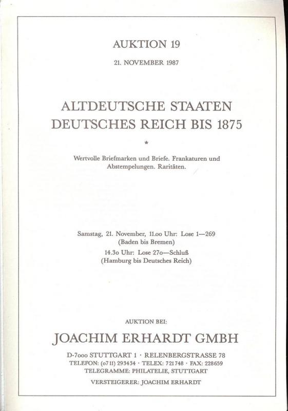 Erhardt: Sale # 19  -  Altdeutsche Staten Deutsches Reich...