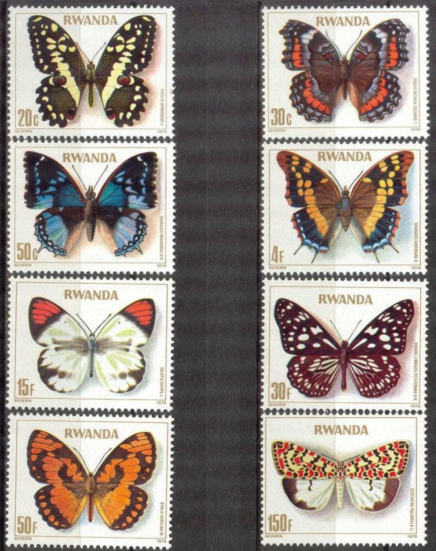 Rwanda 1979 Butterflies Set of 8 MNH