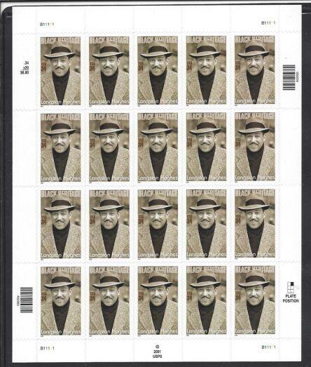 US Stamp #3557 MNH - Langston Hughes Complete Sheet of 20