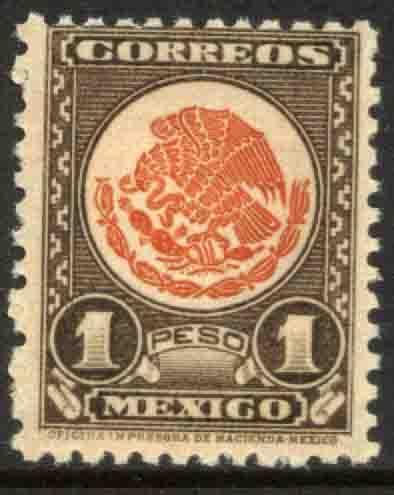 MEXICO 800 $1Peso 1934 Definitive Wmk S.H.C.P. (272) MH