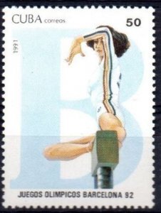 CUBA  Sc# 3299  BARCELONA SUMMER OLYMPIC GAMES GYMNASTICS 50c 1991 MNH