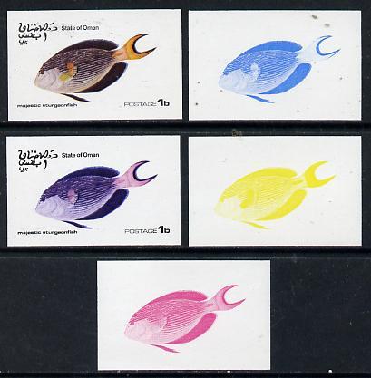 Oman 1974 Tropical Fish 1b (Sturgeonfish) set of 5 imperf...