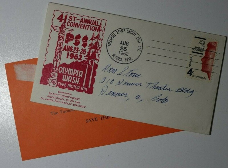 PSS Convention Sta Tyee Motor Inn Olympia WA 1962 Philatelic Expo Cachet Cover