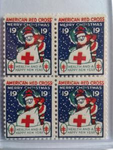 1919 CHRISTMAS SEALS BLOCK OF 4 MINT NEVER HINGED GEMS !! GREAT FIND !!