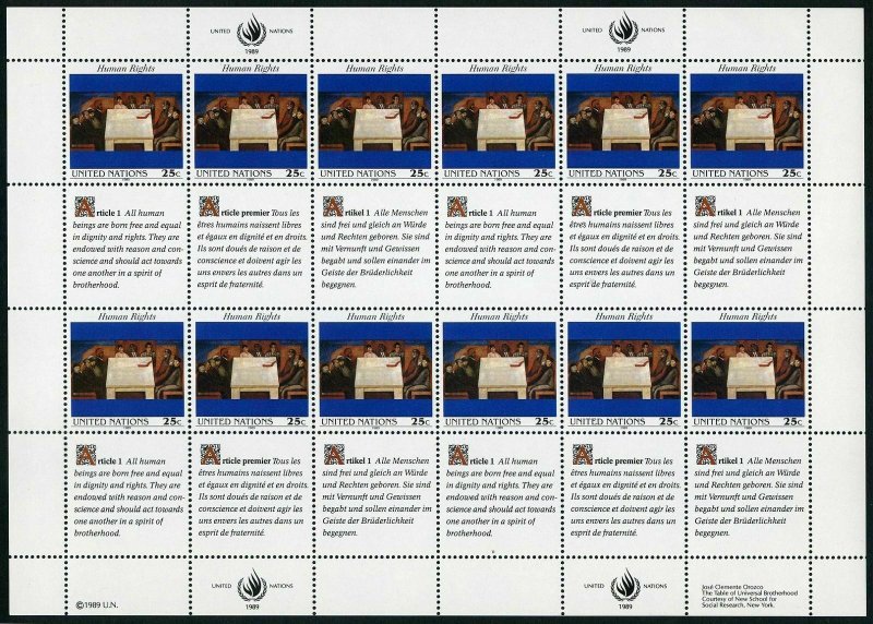 UN NY 570-571 ac sheets,MNH.Mi 595-596. Declaration of Human Rights,1989.Art.