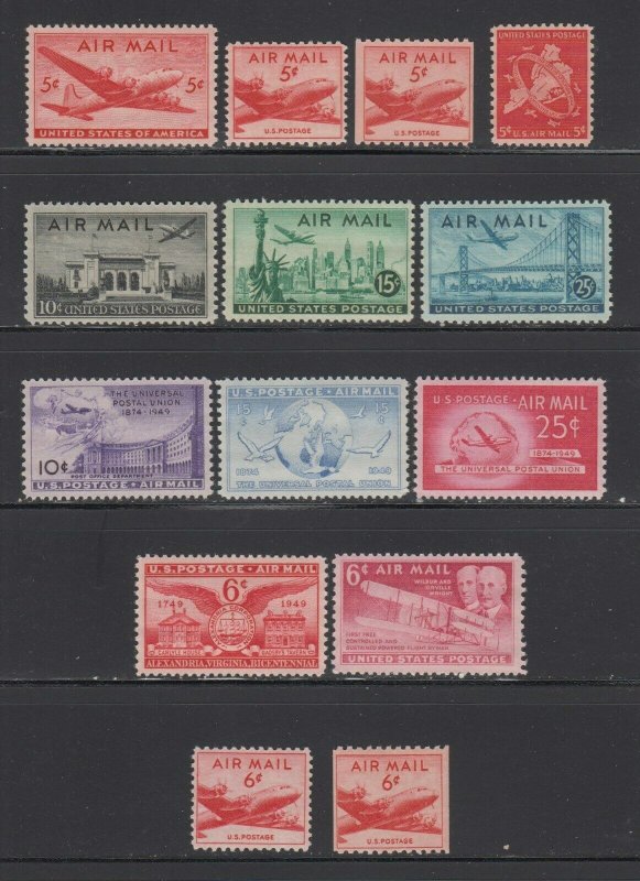 US,C32-C45,POST WW2,MNH,VF,1940'S AIRMAIL COLLECTION MINT NH,OG