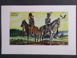 ​STAFFA-SCOTLAND -UNIFORM SOLDIERS ON HORSE - IMPERF MNH S/S VERY FINE