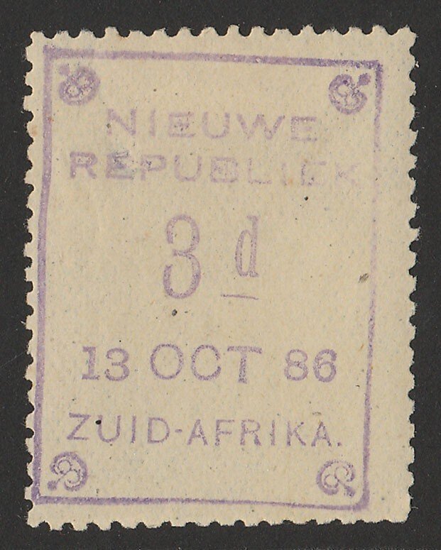 TRANSVAAL - NEW REPUBLIC 1886 (13 Oct) 3d violet on yellow paper.