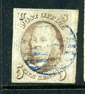 Scott #1 Franklin Imperf Used Stamp (Stock #1-65) 