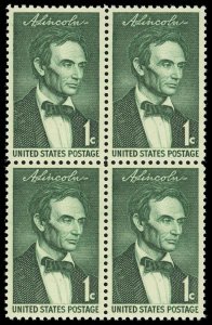 US Sc 1113 VF/MNH BLOCK - 1959 1¢ Beardless Lincoln - Nicely Centered - Fresh