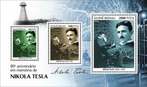 GUINEA BISSAU - 2023 - Nikola Tesla - Perf 3v Sheet - Mint Never Hinged