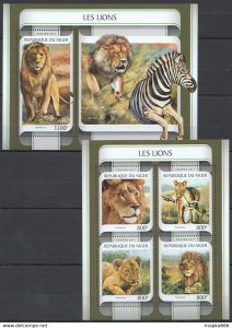 2017 Niger Lions Hunt Zebra Wild Cats Animals Fauna #4890-93+Bl683 ** Fd1012