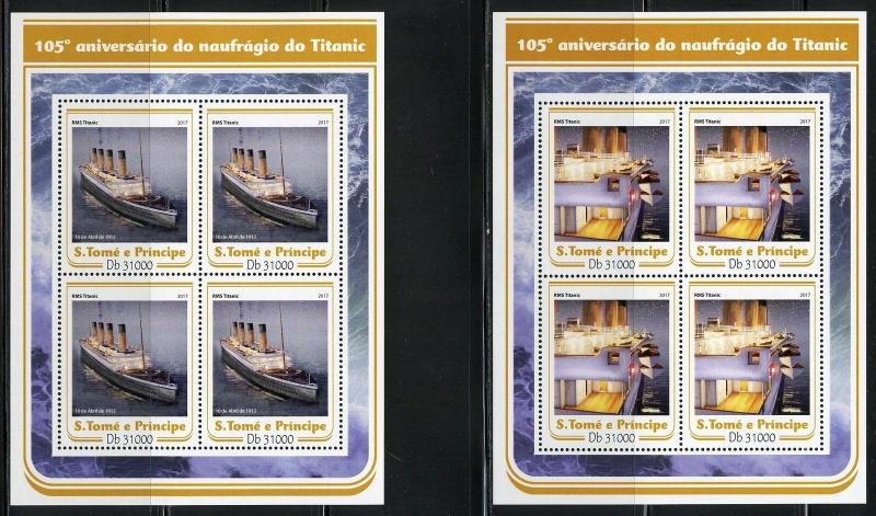 SAO TOME 2017  105th ANNIVERSARY TITANIC SINKING SET OF 4 SHEETS (4)  MINT NH