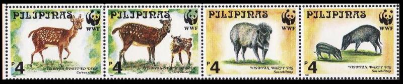 Philippines WWF Spotted Deer and Warty Pig Strip of 4v SG#2992-2995 SC#2476-2479