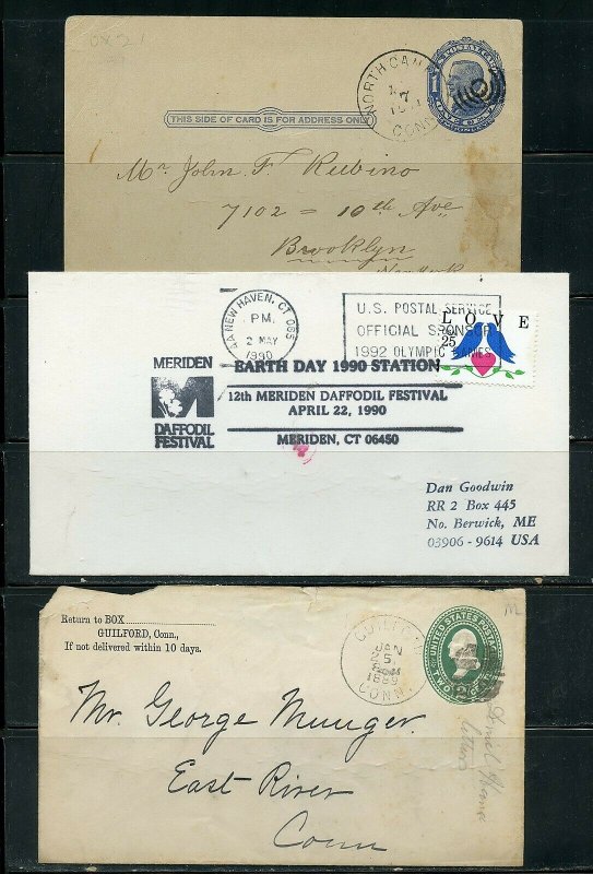 US POSTAL HISTORY OF STATE OF CONNECTICUT  LOT OF 36 COVERS 1873-1990 AS SHOWN