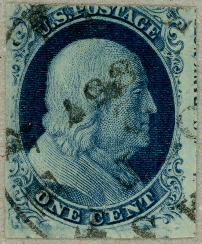 US Scott#8A 1851 pos 60R4 plate 4 w/imprint, Lancaster, Pennsylvania cancel