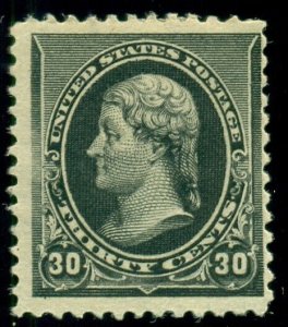 US #228, 30¢ black, unused no gum, fresh and F/VF, Miller certificate Scott $300