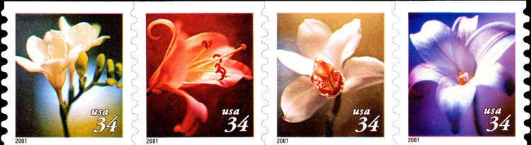 2001 34c Flowers, Strip of 4 Scott 3478-3481 Mint F/VF NH