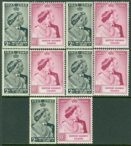 EDW1949SELL : SOLOMON ISLANDS 1949 Sc #82-83 Silver Wedding. 5 sets All VF MOGLH