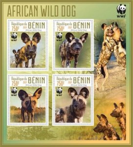 Stamps. Fauna Animals WWF Wild Dog  1+1 sheets perforated 2021 year Benin