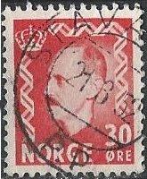 Norway 323 (used, Stava[nger?] cancel) 30ø King Haakon VII, dk red (1952)