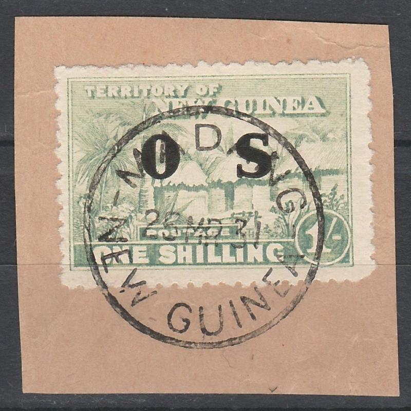 NEW GUINEA 1925 HUT OS 1/- USED ON PIECE