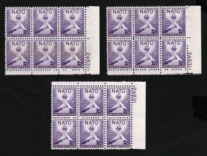 US STAMP SCOTT #1008 NATO PLATE BLOCKS OF 6 MNH-OG 1952 (LOT OF 3)