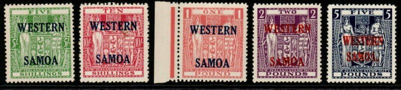 SAMOA SG190/4 1935 ARMS VALUES 5/= to £5 MTD MINT 