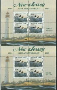 U.S.-NEW JERSEY 21-22, 21b-22b ST DUCK HUNTING PERMIT STAMPS & SS. MINT, NH. VF