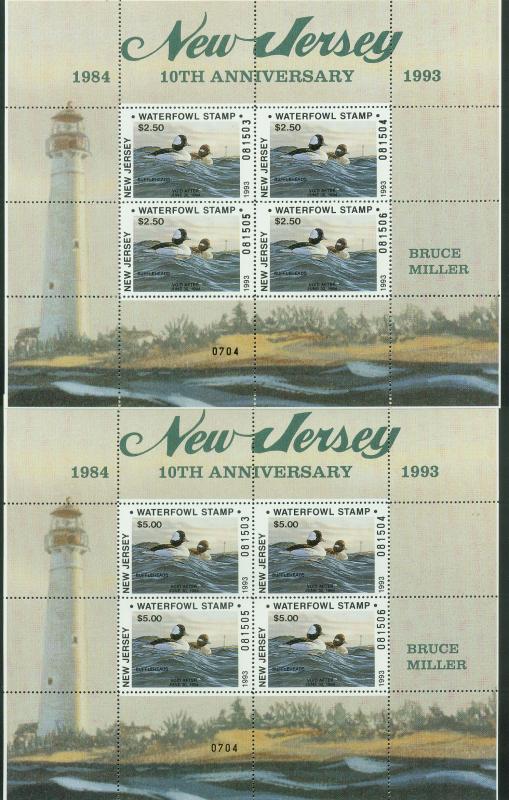 U.S.-NEW JERSEY 21-22, 21b-22b ST DUCK HUNTING PERMIT STAMPS & SS. MINT, NH. VF