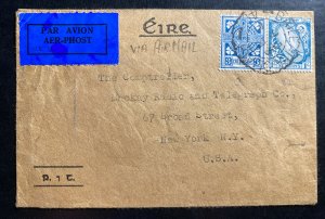 1941 Dublin Ireland Airmail Cover to Mackay Radio & Telegra New York Usa Wartime
