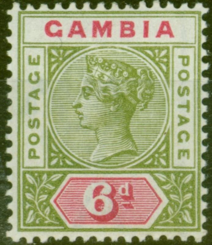 Gambia 1898 6d Olive-Green & Carmine SG43 V.F Very Lightly Mtd Mint