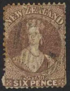 New Zealand Sc# 36 Used 1864-1871 6p red brown Queen Victoria 