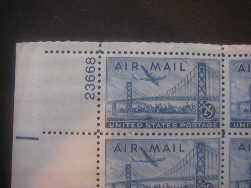 Scott C36, 25c San Francisco & Bay Bridge, PB4 #23668 x4, MNH Matched Set