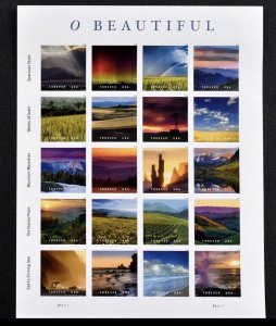 Tangstamps:O Beautiful 2018 Sheet #5298 Sea Skies Mountains MNH Pane of 20 