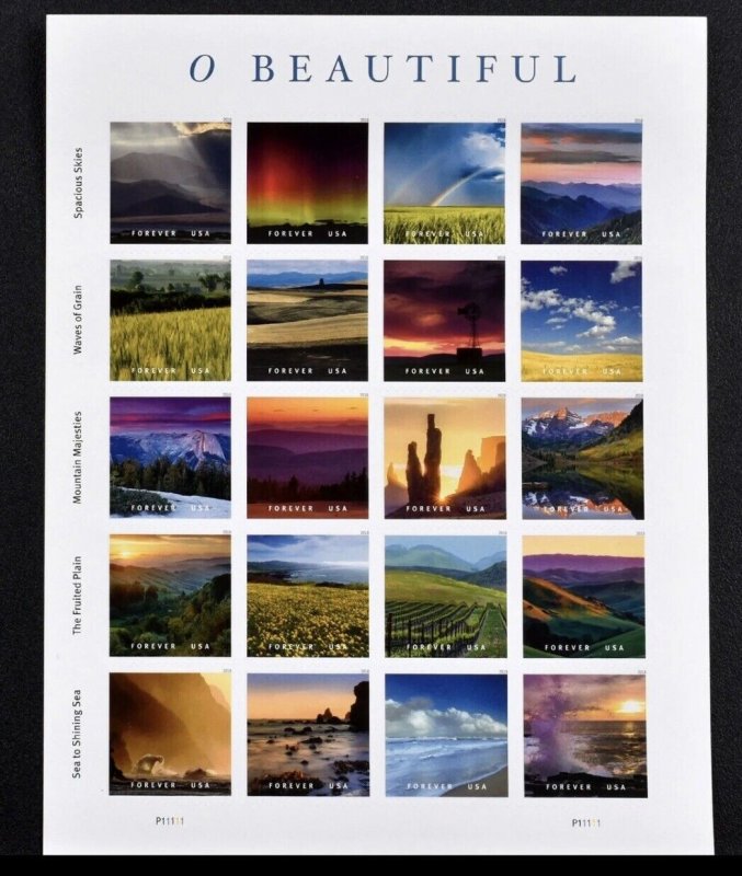 Tangstamps:O Beautiful 2018 Sheet #5298 Sea Skies Mountains MNH Pane of 20 