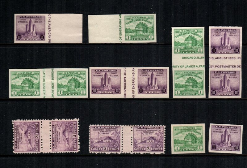 United States 752 766 767 MNH Cat $40.00 gutters lines