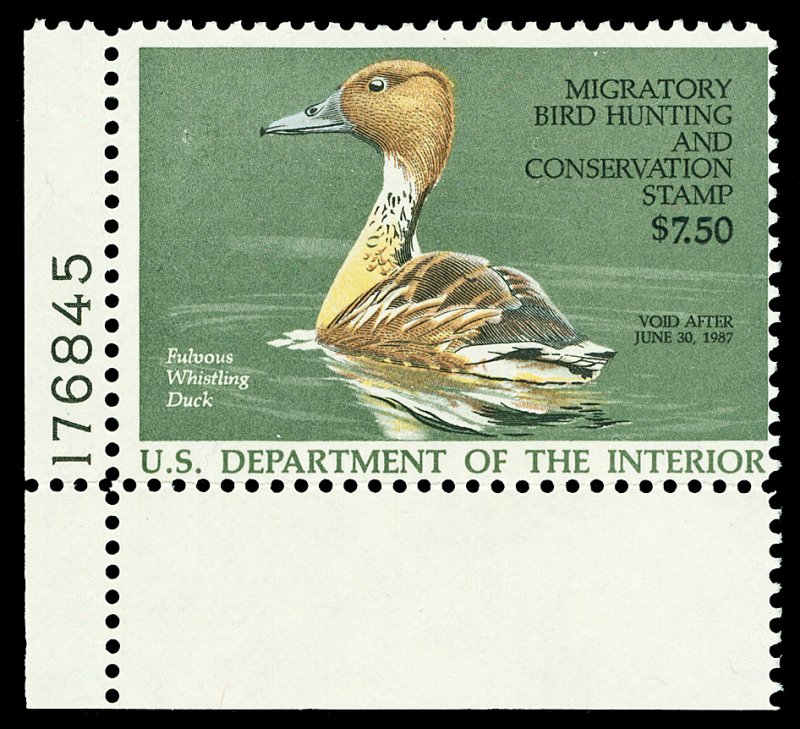 Scott RW53 1986 $7.50 Duck Stamp Mint Fine NH Plate Number Single Cat ...