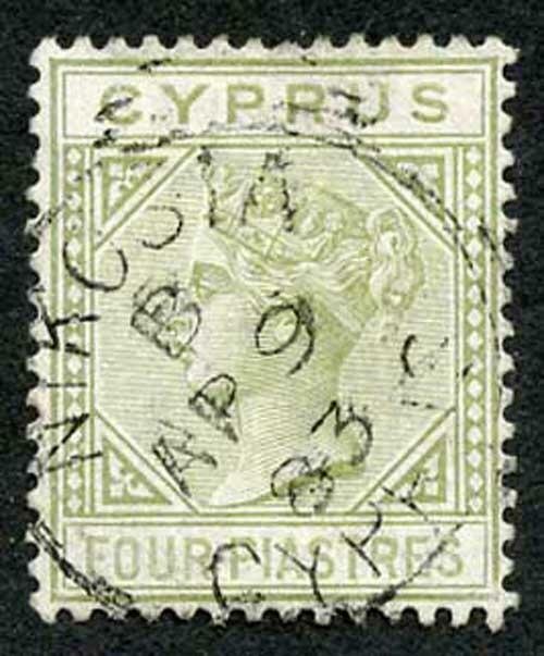 CYPRUS SG14 1881 4pi pale olive-green wmk CC CDS used