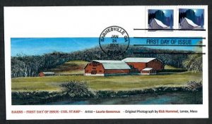 5551-FDC-Barns (coil): Western Barn in Winter-Wally Jr Cachet-21-C-105-FDOI