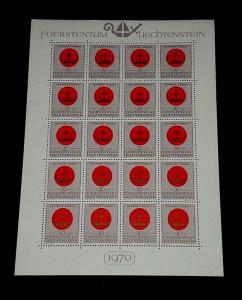 1970, LIECHTENSTEIN, COAT OF ARMS ISSUE, 0.30, SHEET/20 , MNH, NICE! LQQK!