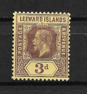 1913 Leeward Islands 58 3p King George V MH on yellow surface paper