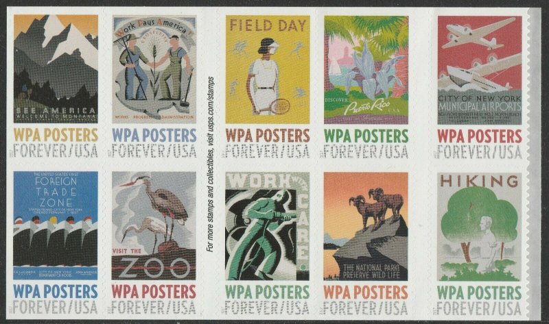 US 5180-5189 5189a WPA Posters forever block set (10 stamps) MNH 2017