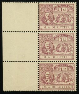 Netherlands #88 Admiral Michiel de Ruyter Block of 3 Stamps 1c Postage 1907 MNH